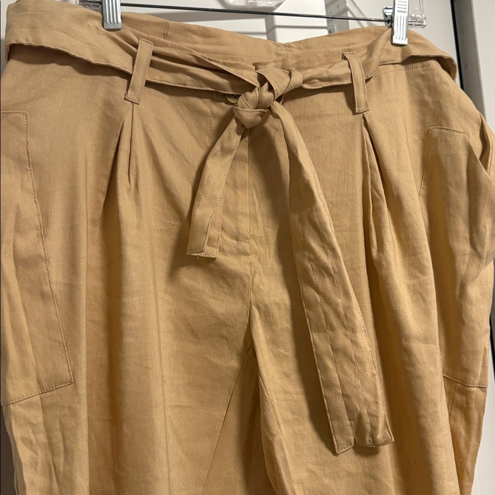 NWT [Calvin Klein] Khaki Deep Pocket Linen Cropped Pants Women’s Plus Sz 14W - Picture 5 of 11